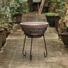 Vintiquewise Outdoor Small Red and Grey Grill Clay Fire Pit and Accent Design and Metal Stand QI004353